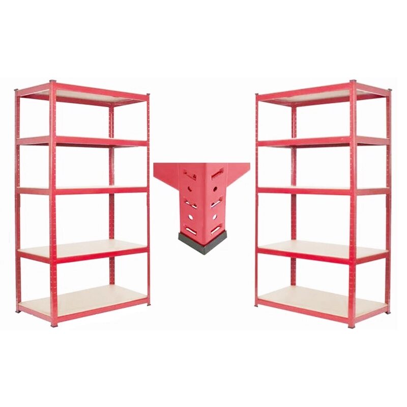 red shelving units