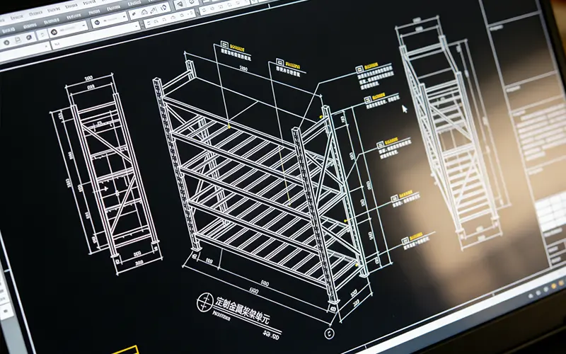 Design drawing of metal shelf