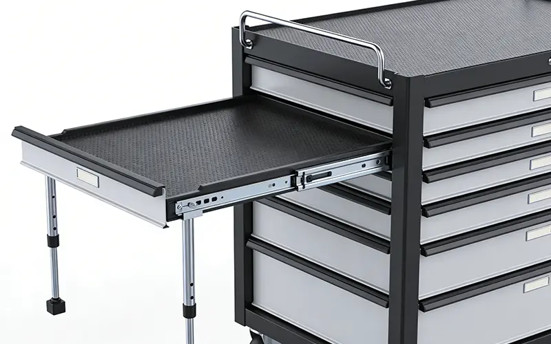 A purpose-built tool cart that moves with the mechanic and keeps every tool in its place.